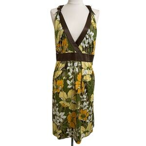 New TOMMY BAHAMA Floral Tropical Print Silk Midi Dress Green Yellow Size 16